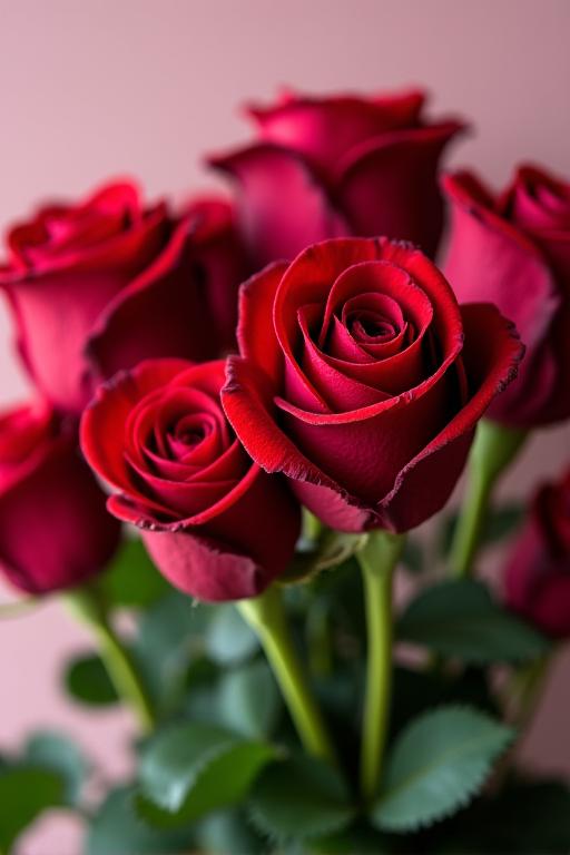 A classic bouquet of long-stemmed red roses