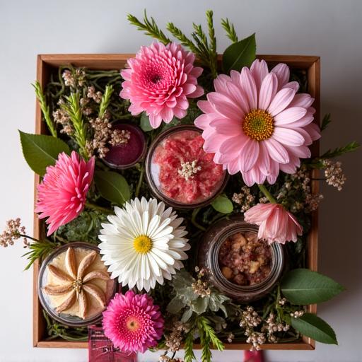 A luxury gift hamper with flowers and gourmet treats